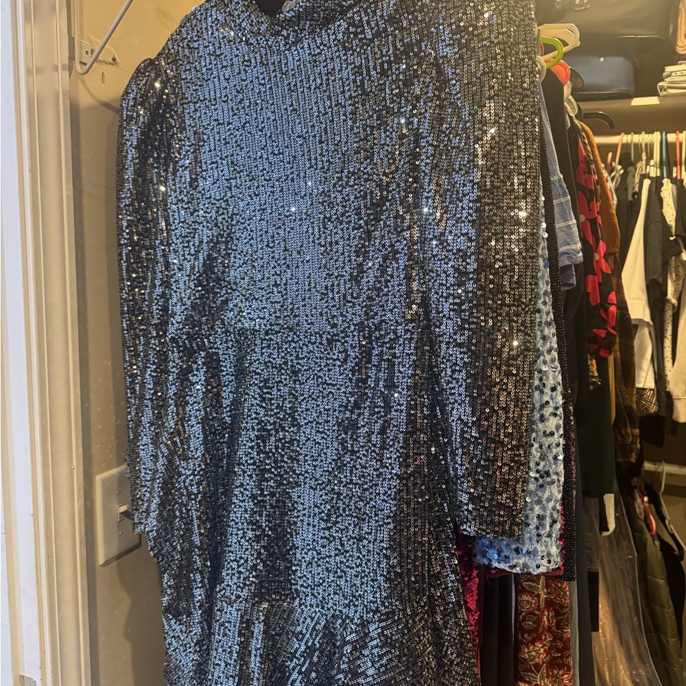 Rahi Black Sequin Long Sleeve Dress Juniors Size L